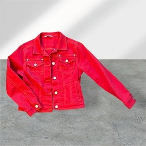 CAbi Red Denim Jacket, Size Small